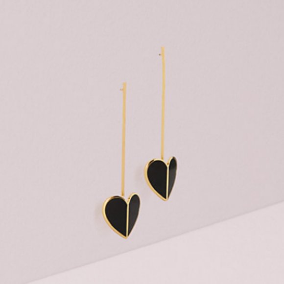 kate spade heritage spade linear earrings black gold heart nwot - Picture 3 of 6